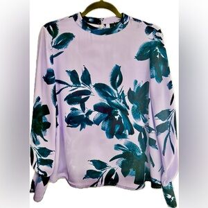 Worthington Women's Floral Top - Lavender and Dark Blue, Sz M